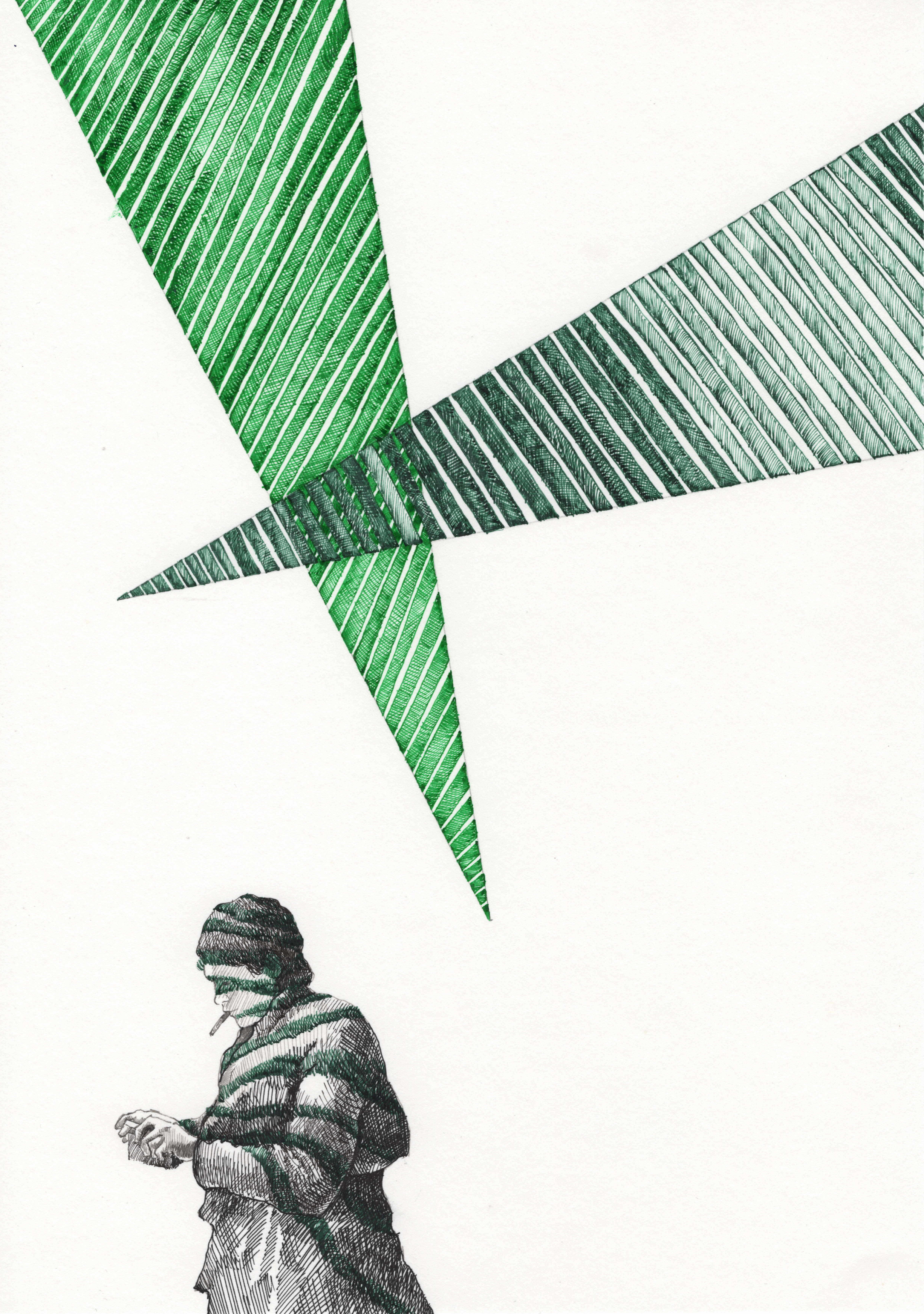 Two figures, ink and watercolour